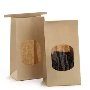 Custom Small Wax Coated Kraft Paper Sandwich Bakery Cookie Bread Tin Tie Tab Lock Treat Dessert Bags with Window