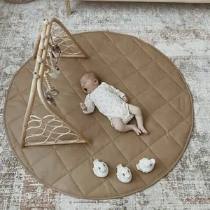 Tikar Empuk Bayi Baru Lahir, Tikar Rangkak Katun Lembut, Karpet Lantai Bulat untuk Dekorasi Interior Anak-anak
