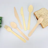 Toptan ahşap forks bıçaklar kaşık biyobozunur özel tek kullanımlık çatal bıçak takımı bal salata tatlı kullanılan bıçak, çatal ve kaşık 160mm