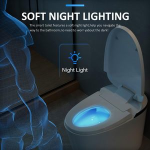 Toilette intelligente blanche moderne avec <span class=keywords><strong>pompe</strong></span> de surpression à siège chauffant, chasse d'eau chaude et sèche-air désodorisation-pour les salles de bain - Product Image 4