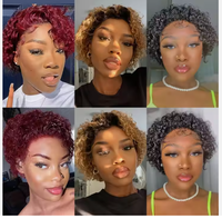 Perruques Courtes Bouclées Afro Pixie Cut en Dentelle pour Femme Noire, Perruque Pixie Cut en Cheveux Humains avec Dentelle Frontale 13x1 et Raie en T, Vente en Gros