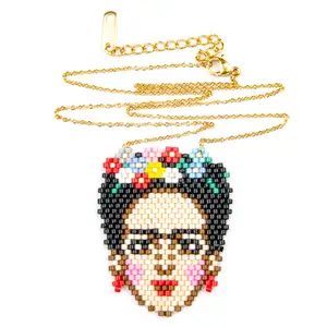 fashion stainless steel chain mexico miyuki beads braided great female artist charm 4.3x3cm small size jewelry necklace