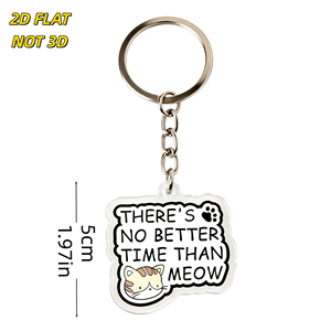 Portachiavi in acrilico con ciondolo a forma di gattino a righe e impronta di zampa, in plastica trasparente con anello in metallo - <span class=keywords><strong>Non</strong></span> c'è tempo migliore del 'Meow Cat Pun' - Product Image 2