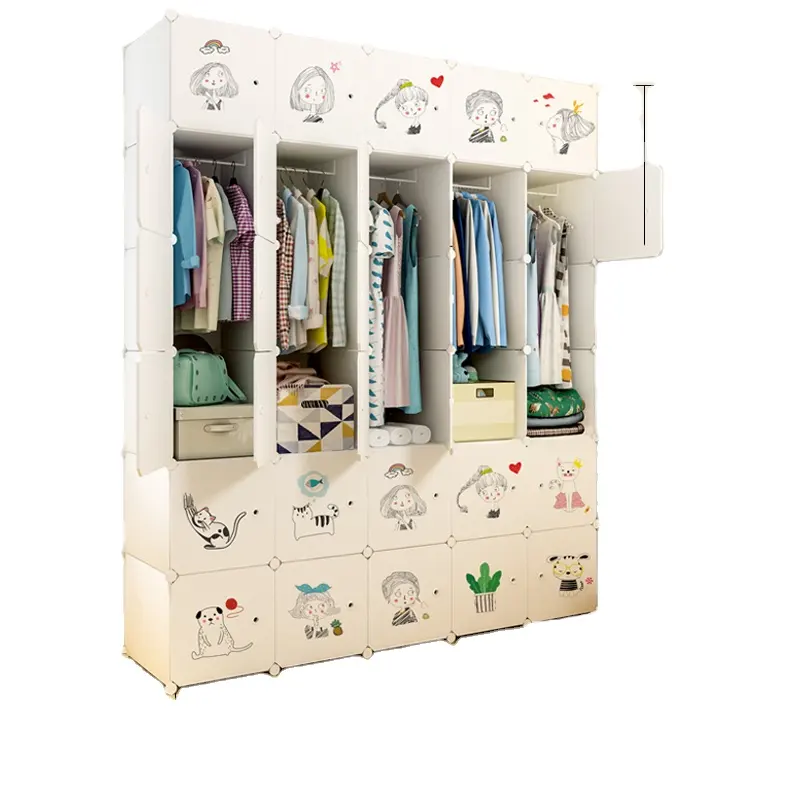 Tủ quần áo đơn giản, kết hợp gia cố bằng nhựa hiện đại và tiết kiệm, Tủ lưu trữ phòng ngủ gia đình nhỏ