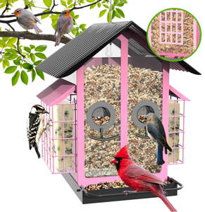 Металлическая кормушка для птиц для наружного использования, прямые продажи с глобальной платформы фабрики, кормушки для диких птиц, для кардиналов, с большой крышей и поддоном - Product Image 1