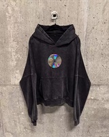Sweat à capuche oversize tendance vintage personnalisé en molleton 100 % coton, 600 g/m², épais, délavé à l'acide, gris, avec broderie