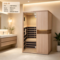 Kabin Sauna Kayu Cedar Merah dengan Kaca Tempered untuk 2-3 Orang, Pemanas Inframerah Jauh untuk Spa Rumah dan Gym