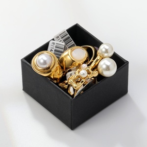 Stainless Steel Jewelry 18K Gold Plated Shell <b>Pearl</b> <b>Rings</b> Set Chunky Open <b>Rings</b> Geometric Minimalist <b>Rings</b> for Women Fashion - Product Image 3