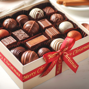 Nœud élégant Gordon pré-noué Joyeux Noël avec queues, en rubans satin et gros-grain, pour emballage cadeau chocolat, couleurs assorties - Product Image 1