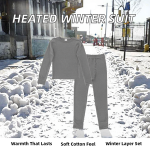 <b>Men</b> Solid Gray Long Sleeve <b>Thermal</b> Underwear Set Crew Neck Knitted Cotton Winter Warm Pants Suit 2 Piece - Product Image 2