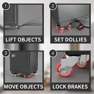 5-teiliges Set aus Möbelroller und Heber mit Spezialrädern und quadratischer Verstärkung zum Transport von Möbeln - Product Image 3
