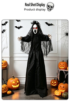Nouveauté 2026 Halloween : Mariée vampire lumineuse en gaze noire, fantôme debout, avec contrôle sonore, pour maison hantée et pièce secrète