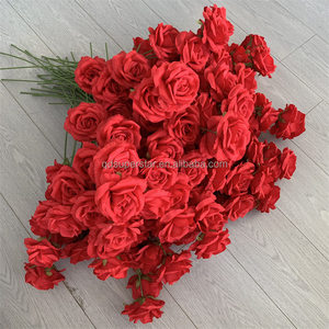 B-313 Fiore in Tessuto per Decorazioni Matrimoniali e Domestiche, Stile Orientale, Rosa Grande in Seta Rossa Artificiale - Product Image 4