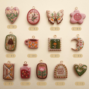 Modischer Kürbis-Vogel-Schmetterling-Mond-Vogel-Tasse-Blumen-Anhänger DIY Ölgemälde Farbbeständiger Großhandelsschmuck für Frauen - Product Image 4