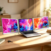 Moniteur triple écran FOPO, extension d'écran double, écran pliable 16 pouces Full HD, accessoires informatiques pour le travail à distance