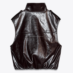 <span class=keywords><strong>Gilet</strong></span> en cuir coupe-vent d'hiver personnalisé pour femmes Col montant Faux <span class=keywords><strong>gilet</strong></span> pour femmes - Product Image 4