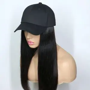 Summer Hot Sale Straight Hair Wig Hat Vendor,Baseball Hat Chap Human Hair Wig,8-40 Inch Human Huar Hat Wig