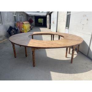 High Quality Best Sale Wooden Joint Fan S Shaped Modern <strong>Pine</strong> Solid Wood Dining Farm <strong>Table</strong> for Rental Event - Product Image 5