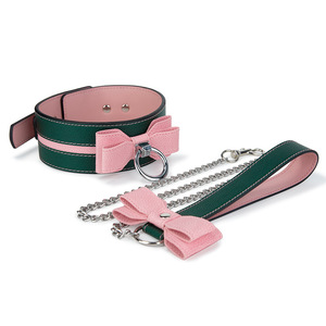 SM Men and Women Butterfly Bow Color Matching PU Neck <b>Collar</b> with Leash Couple Flirting Product - Product Image 2