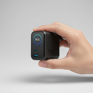 Wall Power Supply <b>Adapter</b> 70w gan charger with tft display retractable <b>plug</b> 2c1a usb c pd3.0 for business travel laptop - Product Image 5