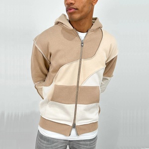 Hombres personalizar doble cremallera <span class=keywords><strong>Color</strong></span> bloque sudaderas Hip Hop Street Wear Panel peso pesado gota hombro Slim Fit dos vías cremallera sudaderas con capucha - Product Image 2