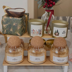 AIKUN Home Decoration Custom 280g Soy Wax Amber <b>Bottles</b> Scented Candle in Glass Jar With <b>Cork</b> Lid - Product Image 4