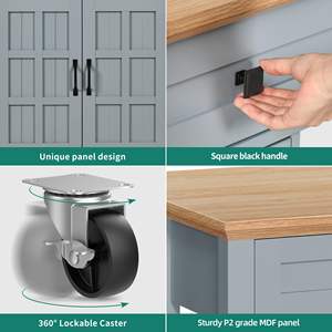 Îlot de cuisine Sunrise avec prise de courant et feuille tombante, chariot de cuisine roulant avec 2 tiroirs, armoire de cuisine sur roulettes, étagères <span class=keywords><strong>ouvertes</strong></span> - Product Image 5