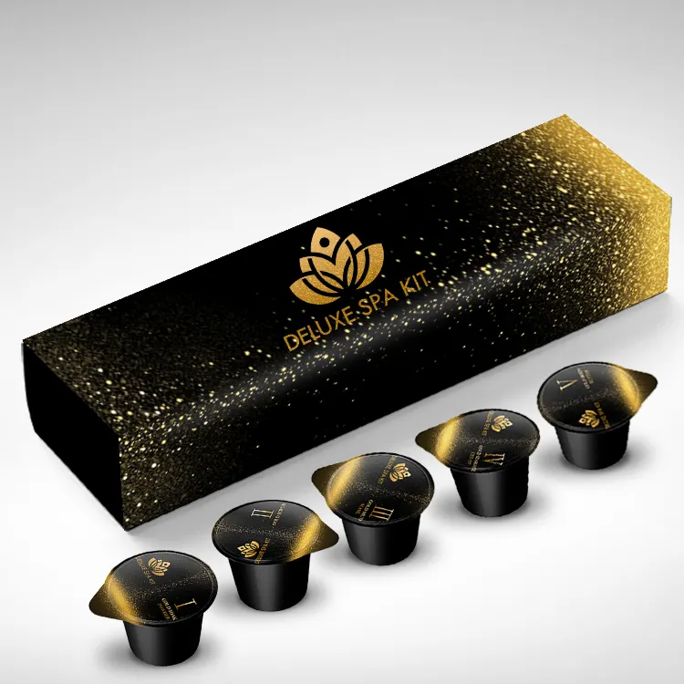 Produits de pédicure Golden Spa Spa Spa pour les pieds en boîte 5 étapes de traitement de pieds de luxe entièrement naturel Kit de pédicure en or 5 en 1