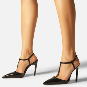 Sandales à talons hauts sexy pour femmes, style personnalisé, à bride en T, bout pointu, grande taille 45, coupe large - Product Image 2
