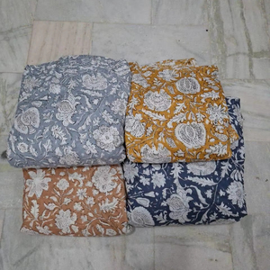 Tela Ligera de Algodón 100% Lavado, Estampada a Mano con Bloques Florales, para Confección de Vestidos, Bolsos, Trajes, Juguetes, Niñas y Niños, Precio al por Mayor - Product Image 1