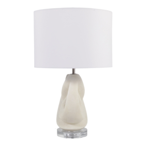 Lampada da Tavolo Scultorea Moderna con Base in Ceramica Bianca e Supporto in Acrilico Trasparente per Camera da Letto e Soggiorno - Product Image 6