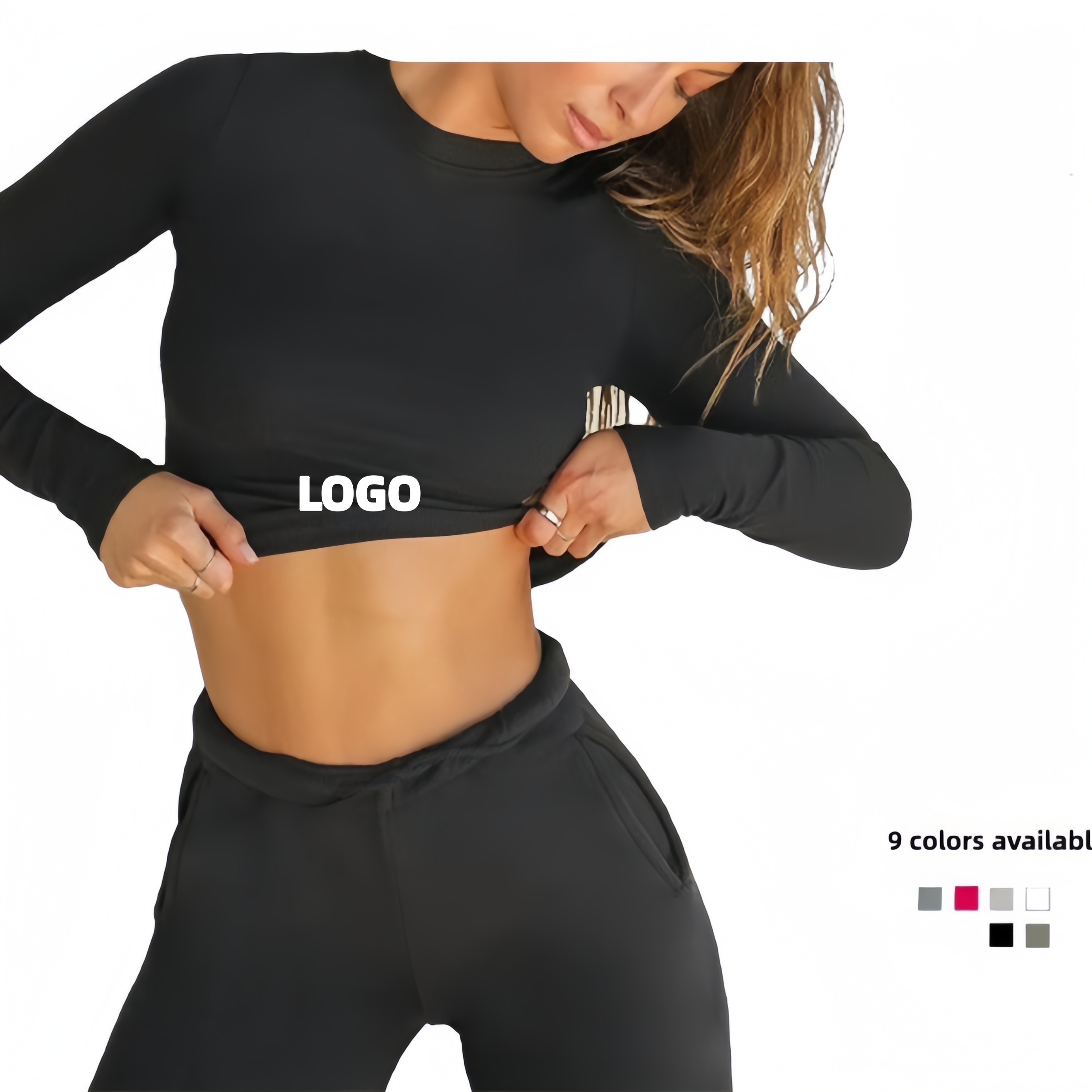 Designer customized AIL women' round neck slim fit T-shirt, fast drying breathable long sleeved Pilates running yoga sports top