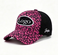 Gorra Trucker de Terciopelo con Malla de 5 Paneles, Visera Ajustada, Logotipo Personalizado Cosido, Borde Afelpado, Bordado, Estampado de Leopardo, Gorra de Terciopelo Personalizada