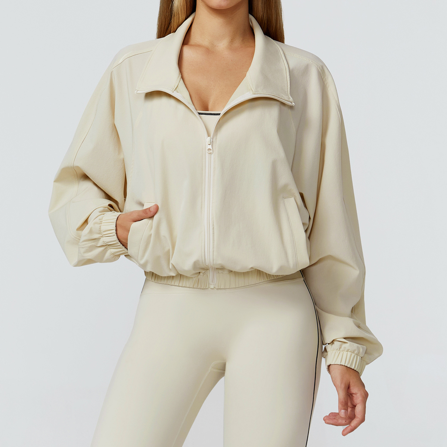 Women Exercise Gym Stand Collar Zip Long Sleeve Sporty Zippered Quick Dry Yoga Jacket for Women