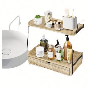 Organizador de Muebles de Metal y Madera de 2 Niveles Personalizado, Moderno, Plegable, Tipo Independiente, Almacenamiento Doble para Ropa, Especias, Exhibición/Estante - Product Image 1