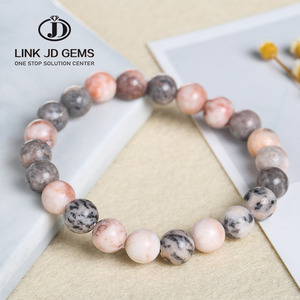 JD Ingrosso Gioielli Classici con Perline di Gemme, Pietra Naturale Diaspro Zebra Rosa Lucidatura Opaca, Perline Sciolte da 6/8/10/12mm, Elastico - Product Image 6