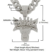 Collier chaîne cubaine avec pendentif poing surélevé en alliage et strass, style Iced Out, motif main puissante, bijoux Hip Hop, en stock, vente en gros