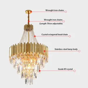 Bedroom Chandeliers Lighting Big Golden Decorative European Vintage Luxury Lamp Modern Hotel Lobby Luxury Crystal Hanging Light