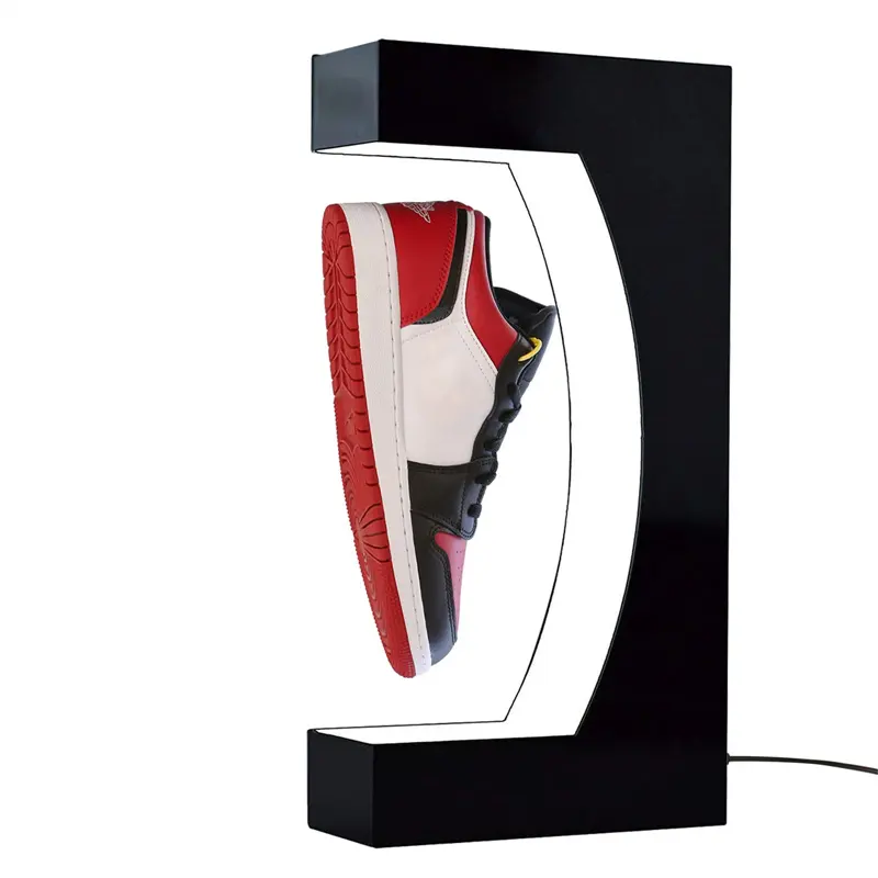acrylic magnetic Floating levitation display sneaker stand shoe store 360 degrees rotating display racks