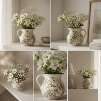 Vase en céramique floral peint à la main ARM LVG, style vintage, rustique, pour la décoration de la maison, pichet à fleurs avec poignée pour la décoration de la table