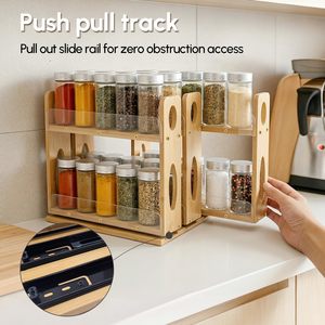 Organisateur de rangement pour épices pour armoire, en bambou, coulissant, pour assaisonnements, organisation verticale pour cuisine et garde-manger, 7,6 pouces de large, 3 tiroirs - Product Image 1