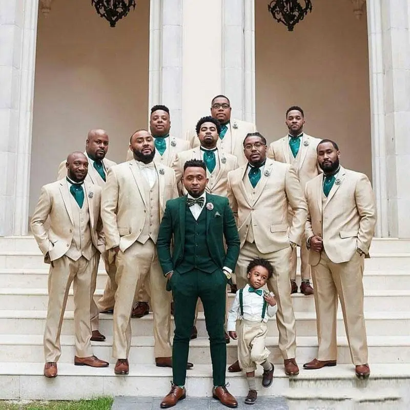 Green Men Suits for Groom Wedding Tuxedos Groomsmen Outfits 3 Pieces Bridegroom Attire Man Blazer Terno Masculino