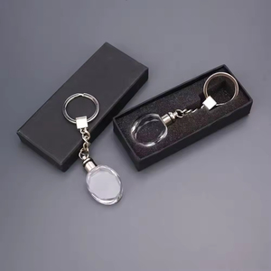 Honor of Crystal Wholesale Oval Shaped 3d Laser Engraved Glass Crystal Key Chain Key Ring Gift