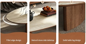 Set da Pranzo Moderno in Stile Francese, Tavolo in Noce Nero Chiaro con Piano in Pietra Sinterizzata a Forma di Goccia d'Acqua, <span class=keywords><strong>Arredamento</strong></span> <span class=keywords><strong>per</strong></span> la Casa - Product Image 6