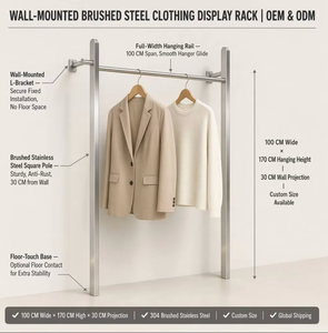Porte-vêtements mural horizontal en acier inoxydable antirouille, poli et thermolaqué, pour intérieur - Product Image 3