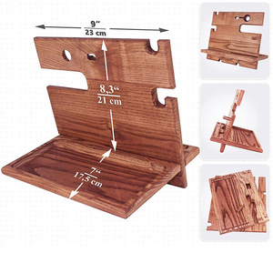 Nightstand Office Desk Key Hooks Holder Wallet Stand Smartwatch Organizer Natural Pine Walnut Wood Phone Docking Station for Men - Product Image 2