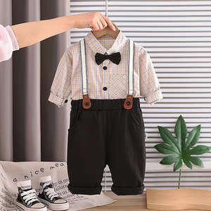 Conjunto <span class=keywords><strong>de</strong></span> Camisa a Cuadros y Pantalones con Tirantes para Bebé Niño, con Corbata <span class=keywords><strong>de</strong></span> Moño, para Niños <span class=keywords><strong>de</strong></span> 1 a 3 Años, Ropa Formal e Informal para Primavera y Otoño - Product Image 3