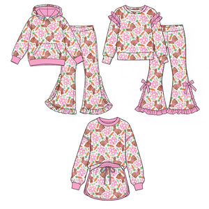 New Arrive Baby Girls Holidays Clothes <b>Outfits</b> Easter <b>Bunny</b> Pink Ruffles Kids Matching Clothes Set - Product Image 2