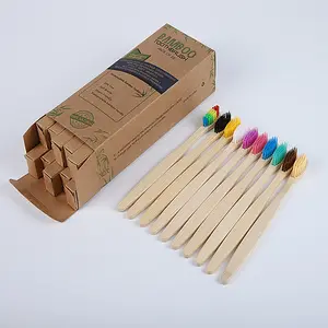 Wholesale 10pcs/pack Natural Flat Handle Biodegradable Eco Friendly Organic color bristle adult Bamboo Toothbrush