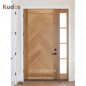 Portes d'entrée en bois massif à motif <span class=keywords><strong>chevron</strong></span> personnalisées par le fabricant avec impostes latérales, portes pivotantes en bois <span class=keywords><strong>chevron</strong></span> pour maisons - Product Image 2